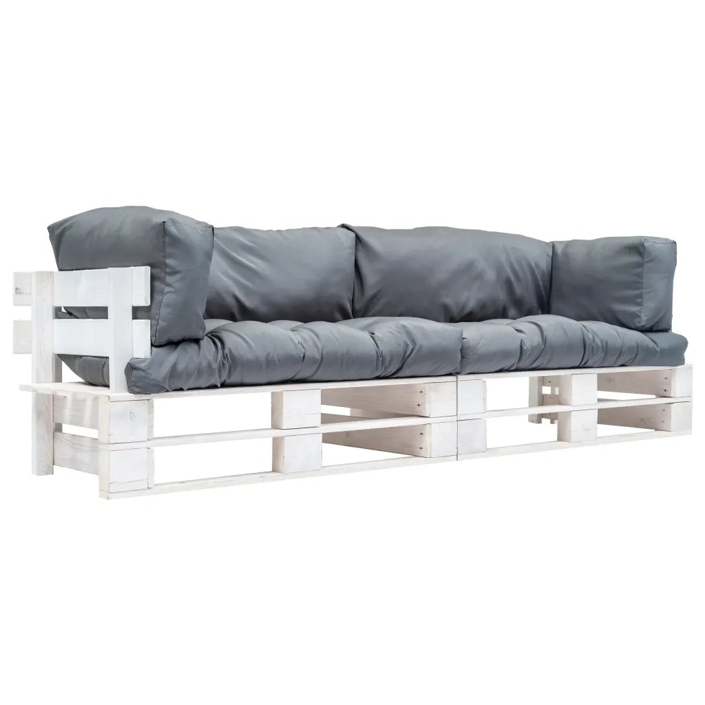 Set Divani da Giardino Pallet 2pz con Cuscini Grigi Legno Pino