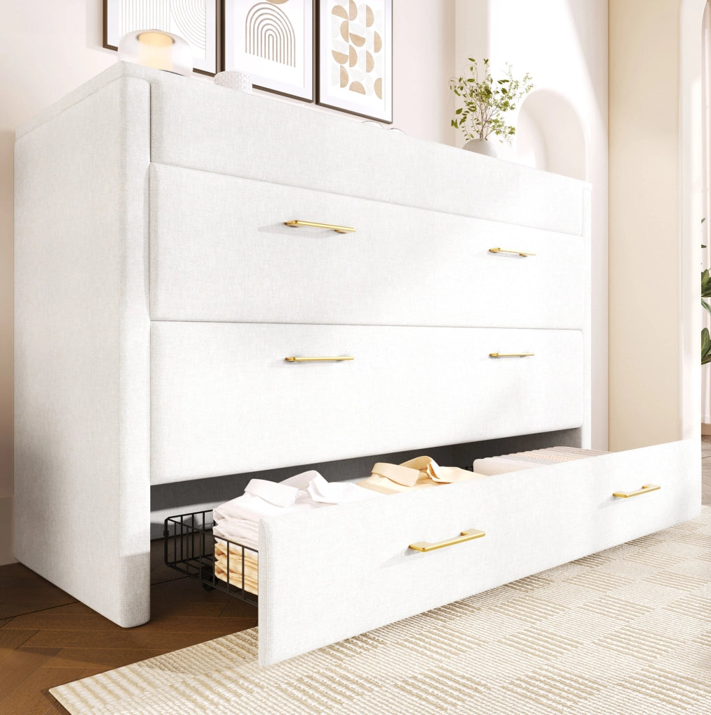 Letto a scomparsa 140x200 cm beige in lino - porte USB e Type-C