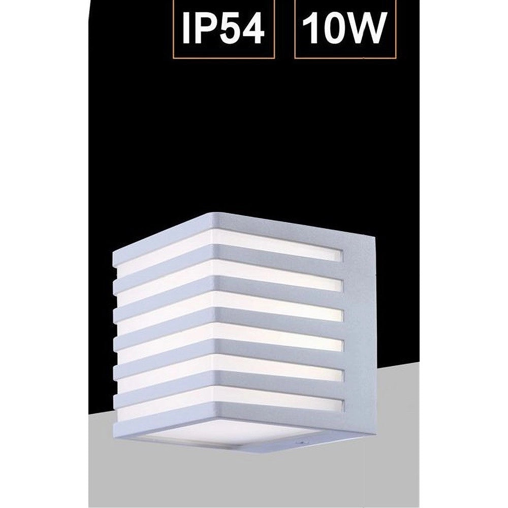 Trade Shop - Applique Muro Esterno Led 10w Lampada Decorativa Strisce Cubo Bianco Ip54 B110-b - -bianco Caldo      -