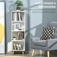 Scaffale Libreria con 3 Ripiani e 1 Armadietto in Legno, 40x30x129.5cm - Bianco