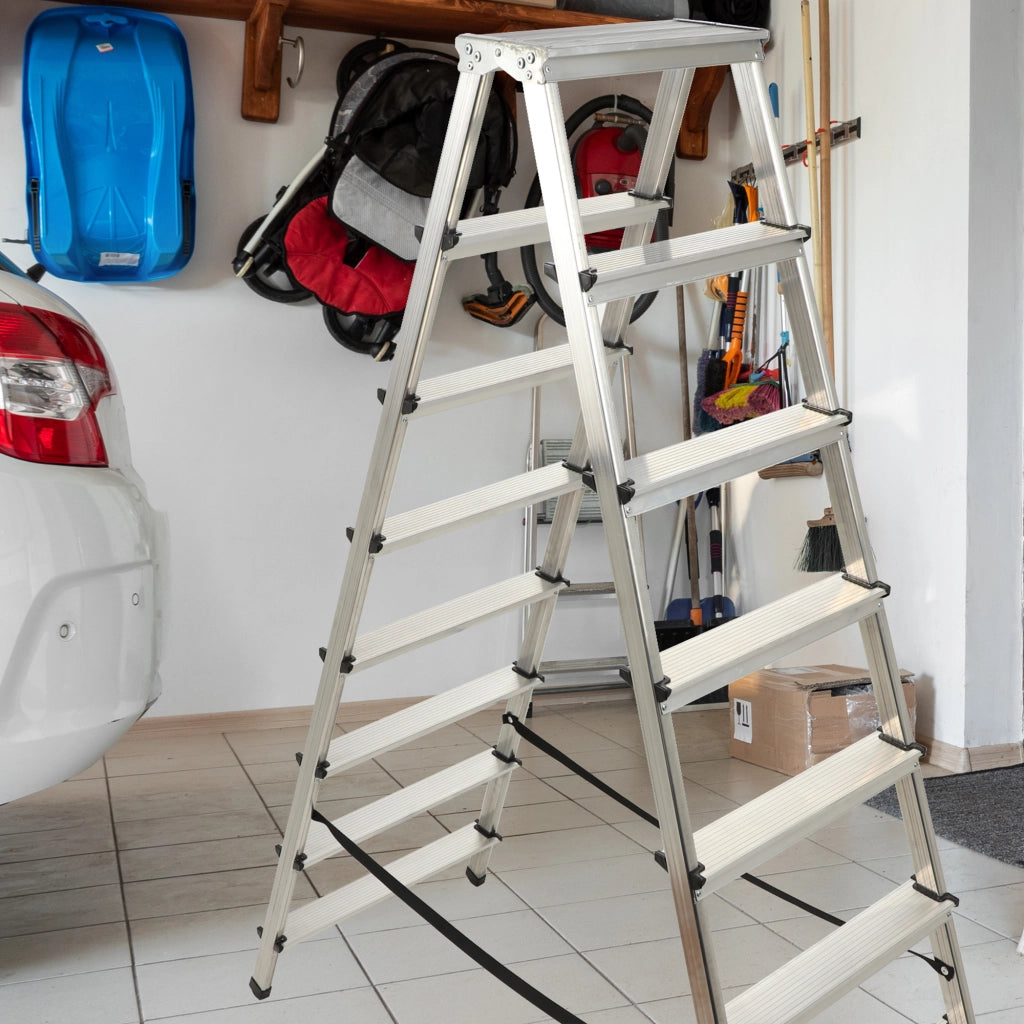 Scala domestica in alluminio KADAX a 8 gradini, pieghevole a doppia faccia, portata massima 125 kg.