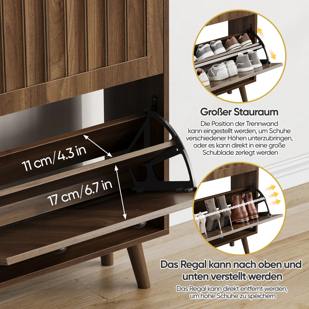 Scarpiera con 2 ante a ribalta ripiani regolabili e vano aperto in MDF e truciolare per ingresso noce 60 × 24 × 95 cm