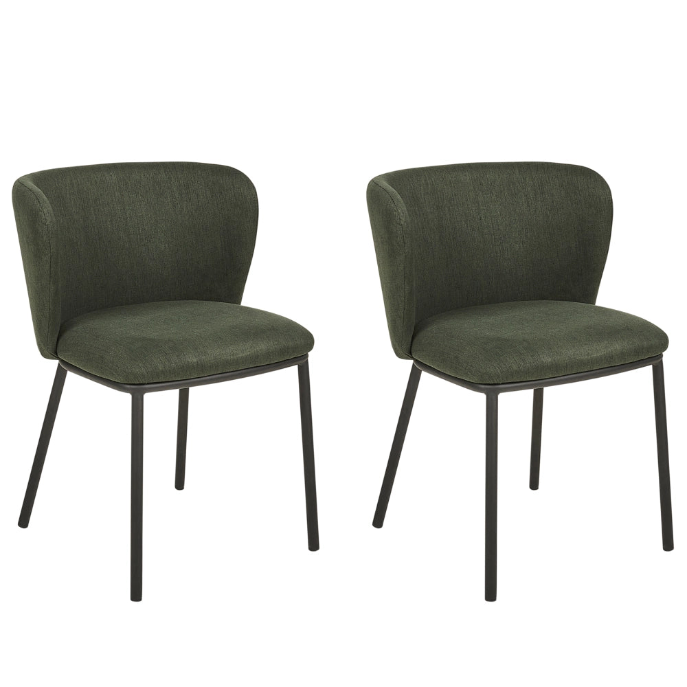 Set di 2 sedie da pranzo in poliestere verde Rivestimenti in metallo nero Gambe senza braccioli Schienale curvo Design moderno e contemporaneo