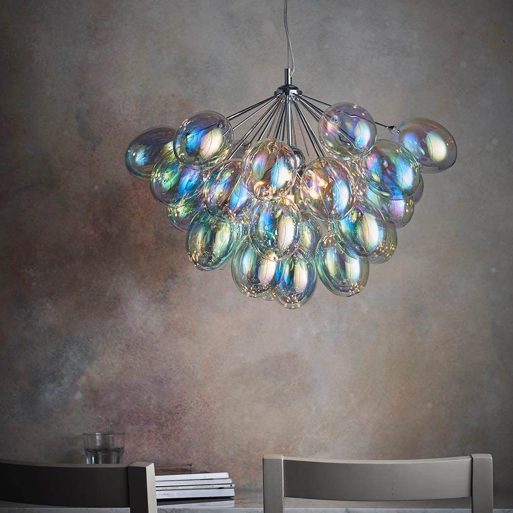 Lampadario Infinity cromato con sfere opalescenti 6xG9