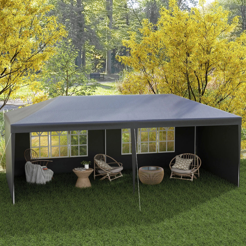 Gazebo da Giardino 6x3m con 4 Paredi e 2 Finestre ¨C zephmum ¨C Grigio