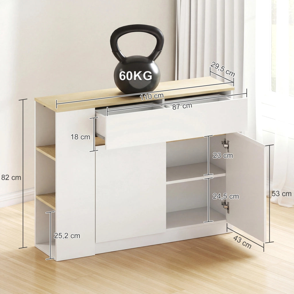 Buffet con 2 cassetti, 3 ripiani aperti e armadio 2 ante ¨C zephmum ¨C 110x29.5x82 cm bianco
