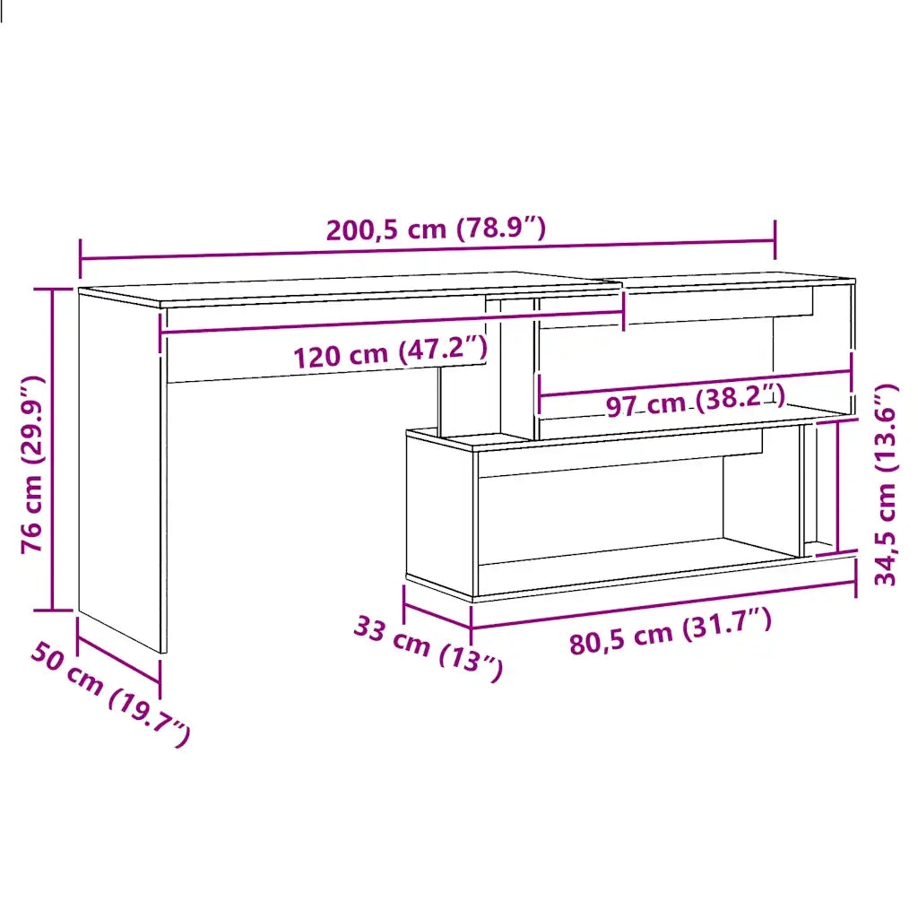 Scrivania Angolo Rovere Artigianale 200,5x50x76 cm Truciolato