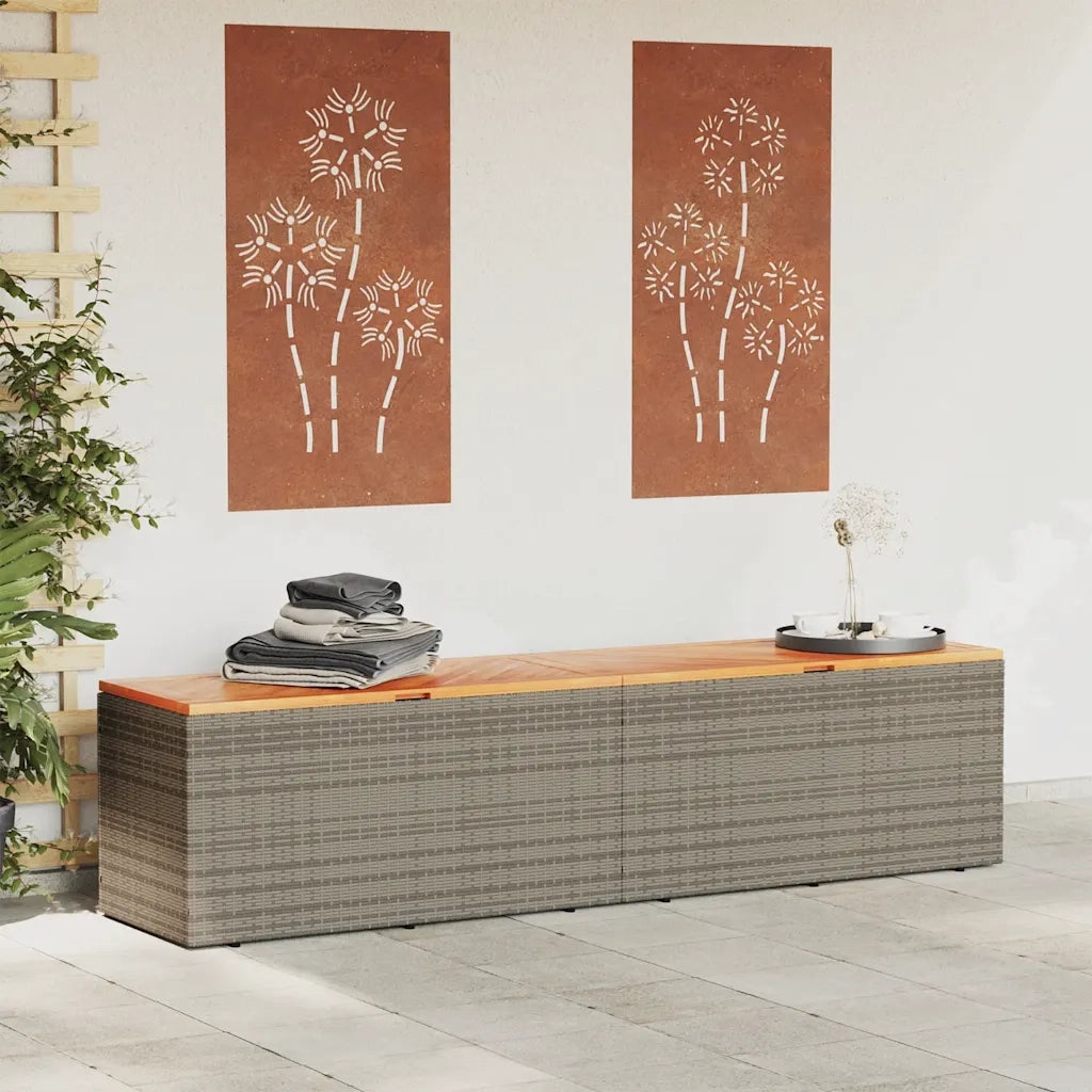Contenitore Giardino Grigio 220x50x54cm Polyrattan Legno Acaciacod mxl 89713