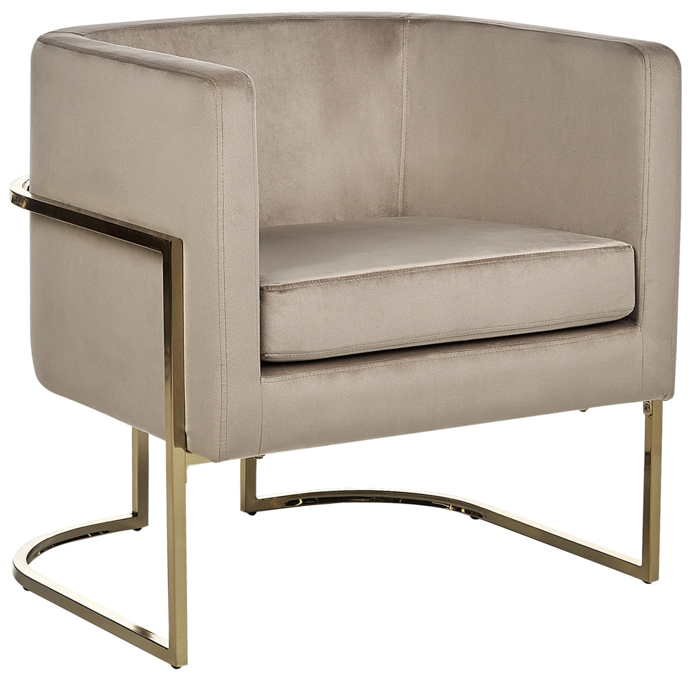 Poltrona in velluto tortora con schienale in metallo dorato Stile Glamour moderno