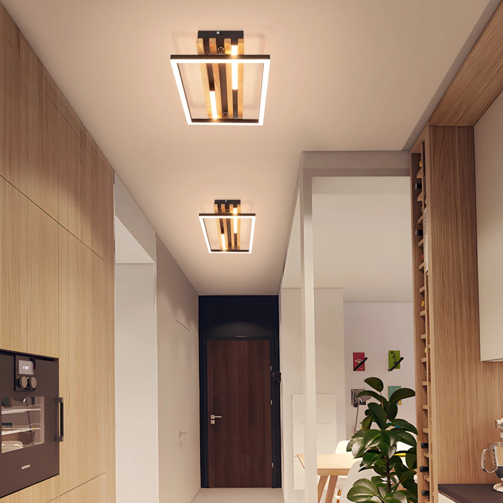 ZMH Lampada da Soffitto LED Legno 24W 38cm Luce Calda Nero Rettangolare Moderna per Camera da Letto Soggiorno