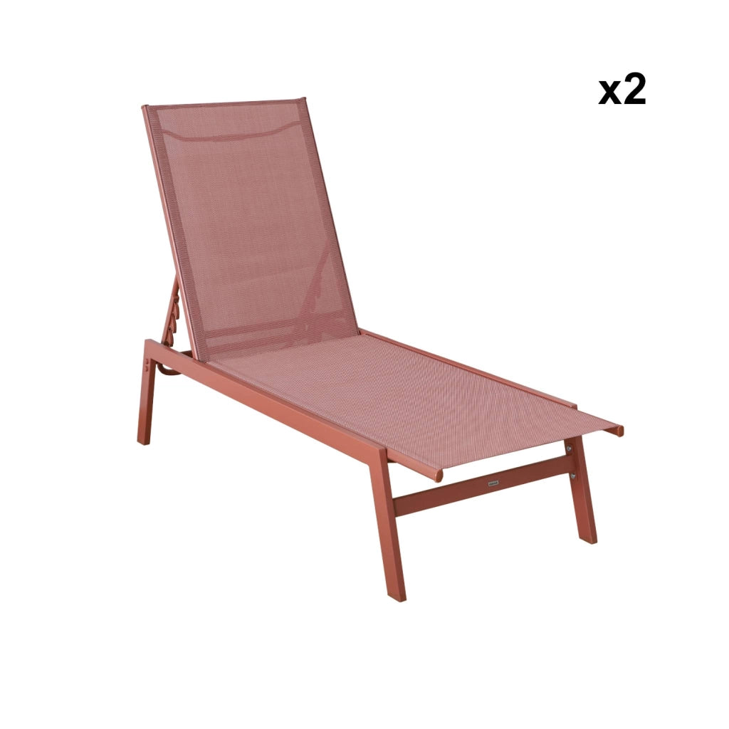 Set 2 lettini prendisole in acciaio multiposizione, terracotta