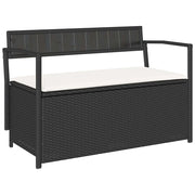 Panchina Portaoggetti da Giardino | Panca da Giardino con Cuscino in Polyrattan Nero