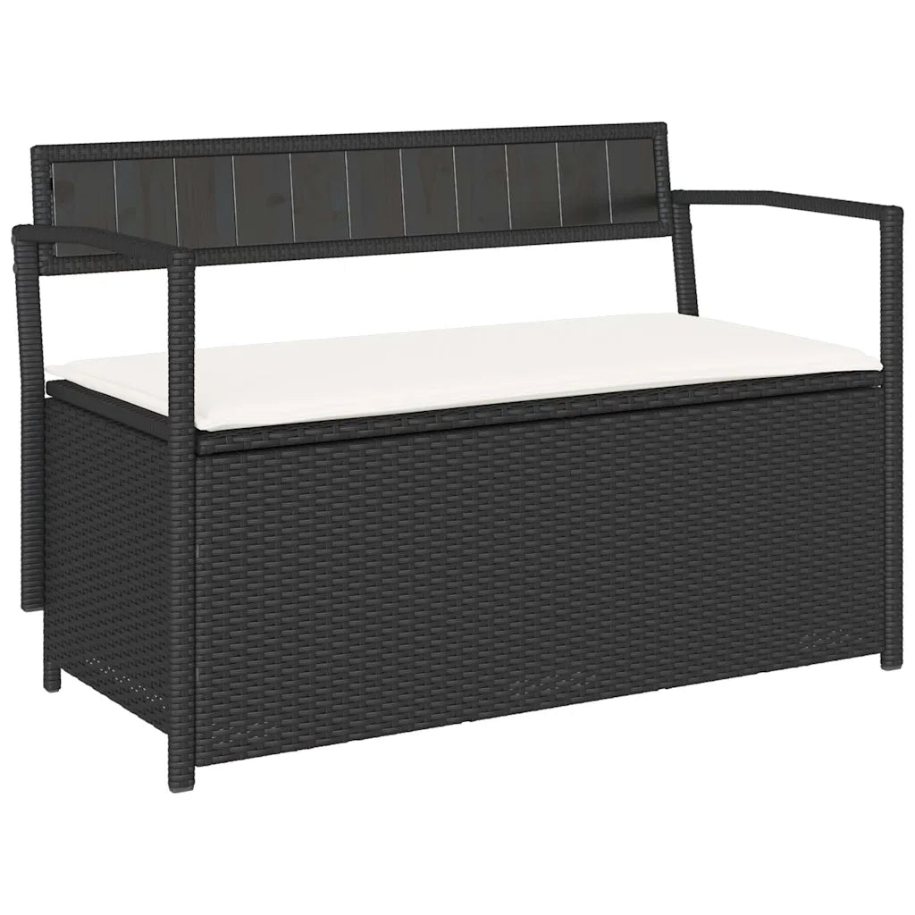 Panchina Portaoggetti da Giardino | Panca da Giardino con Cuscino in Polyrattan Nero