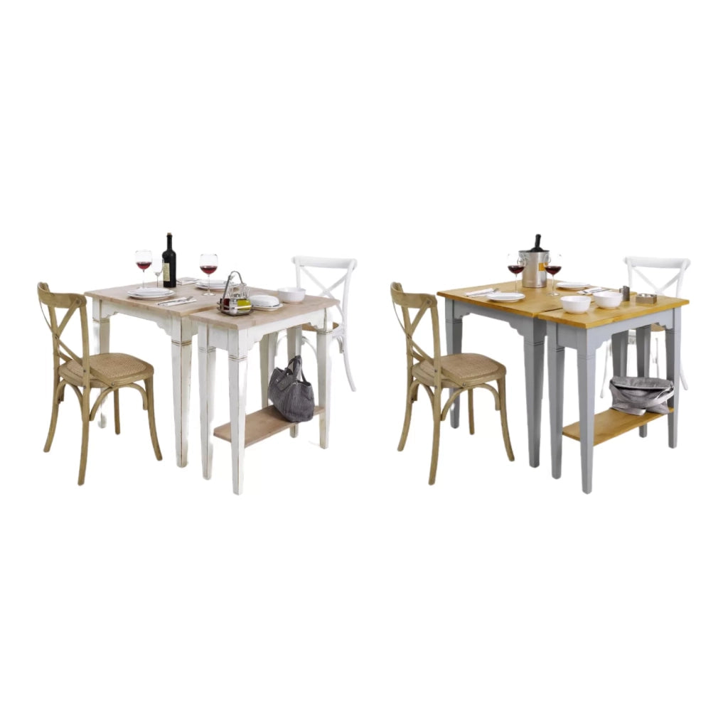 Tavolo+consolle in abete laccato bianco consumato effetto shabby chic con piano tinta naturale - Mobili 2G