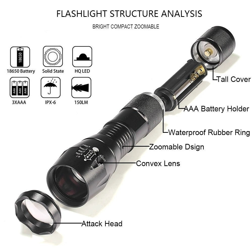 Trade Shop - Torcia Tattica Militare A Led Ultra Luminosa 1200 Lmn Impermeabile Con 5 Mod. -