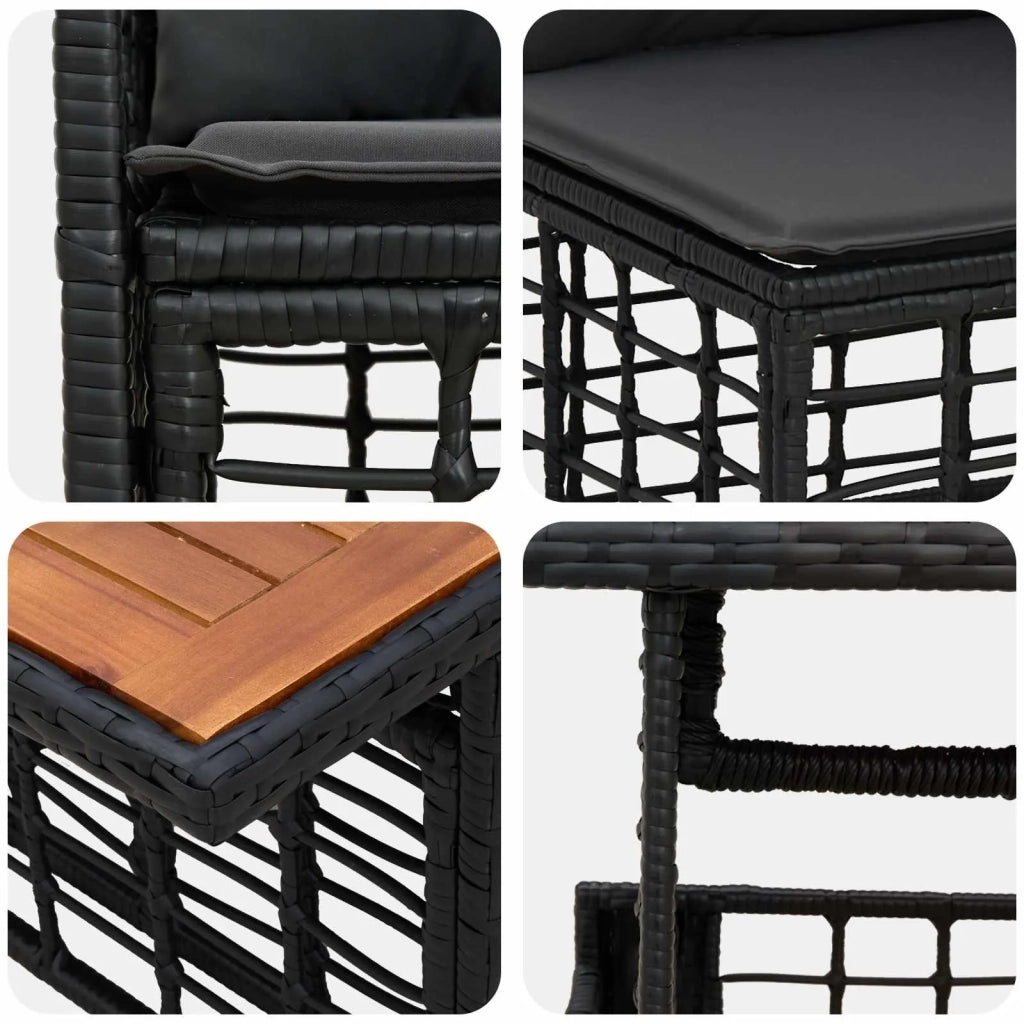 Set Divano da Giardino 9 pz Nero e Grigio scuro polyrattan 3437969