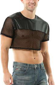 Camicia Uomo con Collo Ronde - Fit Slim - Manica Corta - Tessuto in Pelle Simile - Ideale per Feste - Mod. [model number]