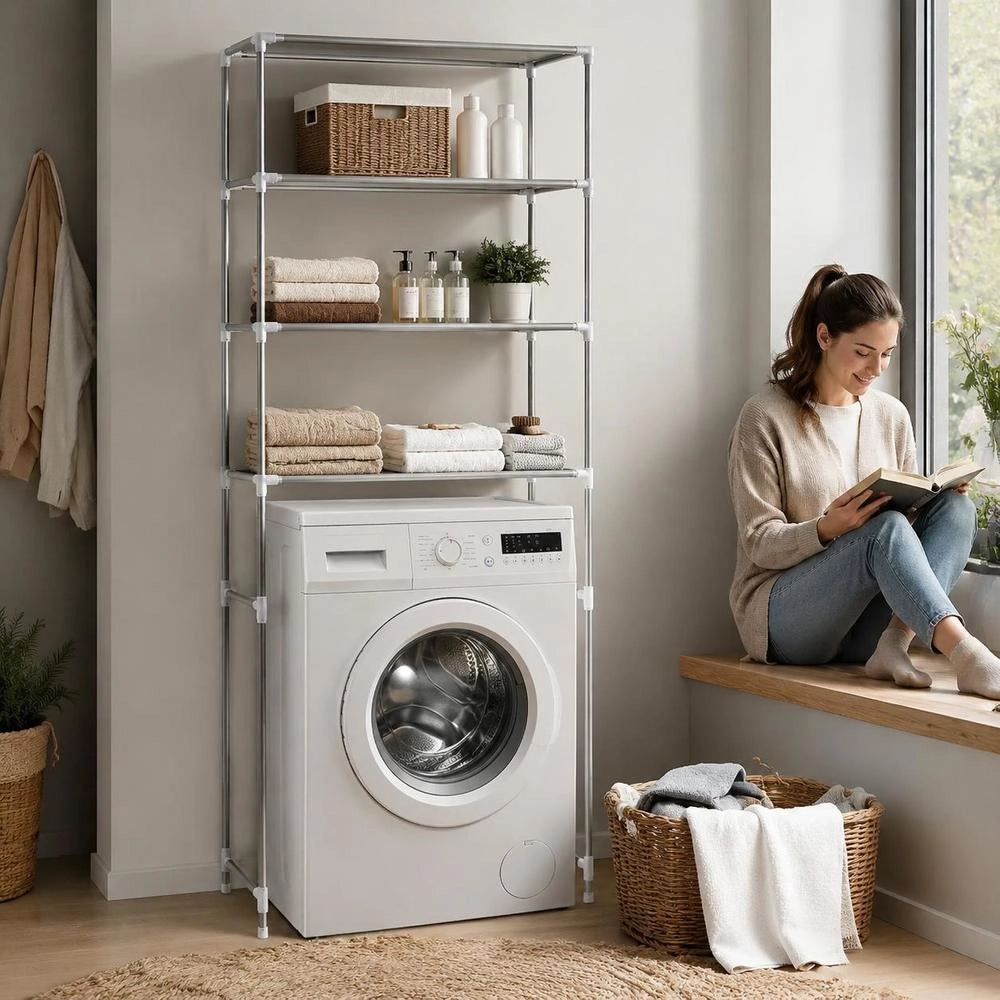 Washing Machine Shelf 3 Shelves Silver 69x28x169 Cm