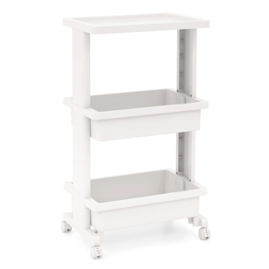 Carrello a 3 piani con piano d'appoggio, Carrello portaoggetti con ruote bloccabili per cucina bagno ufficio Bianco-Carrelli