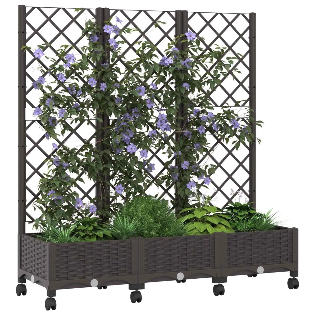 Vaso da giardino con grigliato e ruote Marrone PP 3423051