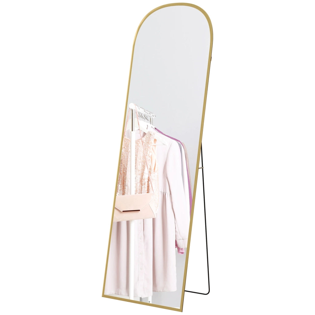 Specchio da Terra e Parete Moderno in Lega di Alluminio con Supporto Pieghevole, 50x170cm, Oro
