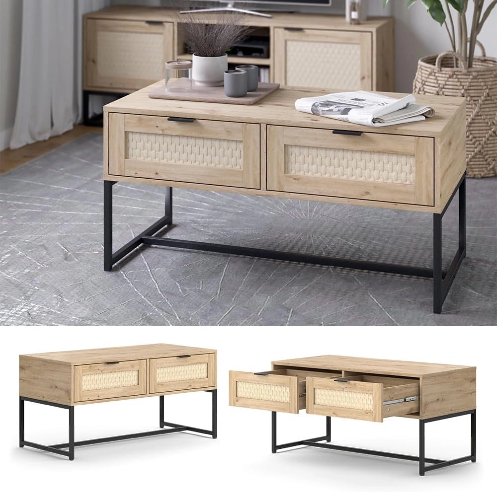 Cassettiera per camera da letto Natal, Sonoma, 100 x 48 cm con due cassetti, adatto come superficie d'appoggio per accessori da soggiorno