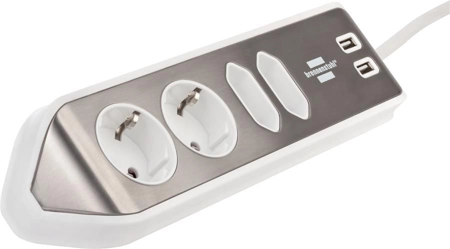 Brennenstuhl 1153590420 prolunghe e multiple 2 m 4 presa(e) AC Interno Argento, Bianco