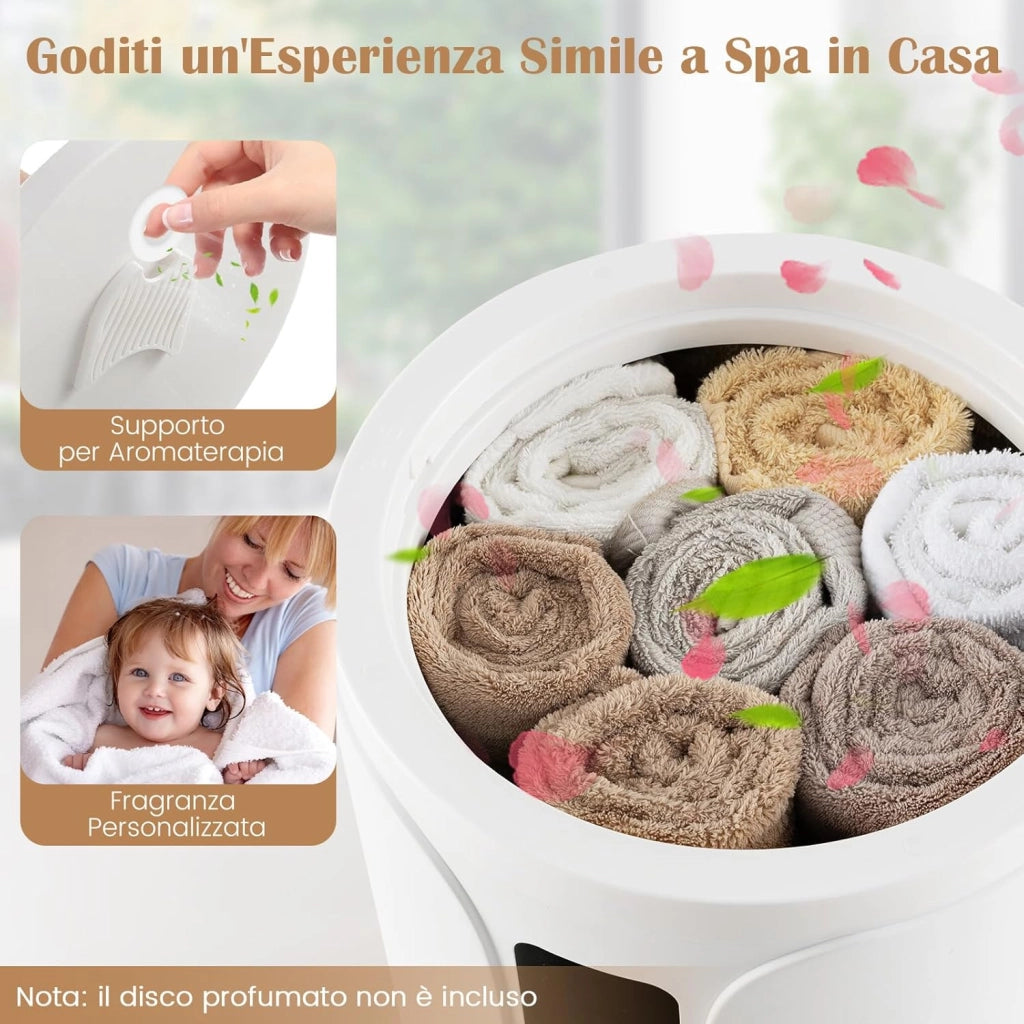 COSTWAY Scaldasalviette Secchio 20L con Luce LED, Secchio Scaldasalviette Elettrico per Bagno e Spa, Scalda Asciugamani con Timer, Blocco per Bambini, per 2 Asciugamani, Bianco