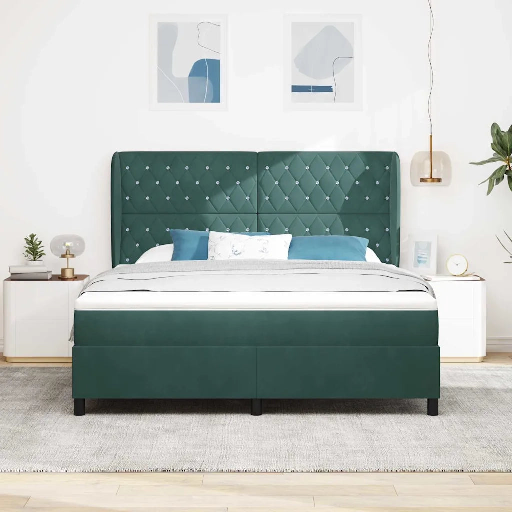 Letto a molle con materasso Verde Scuro 200 x 180 cm Velluto 3340889