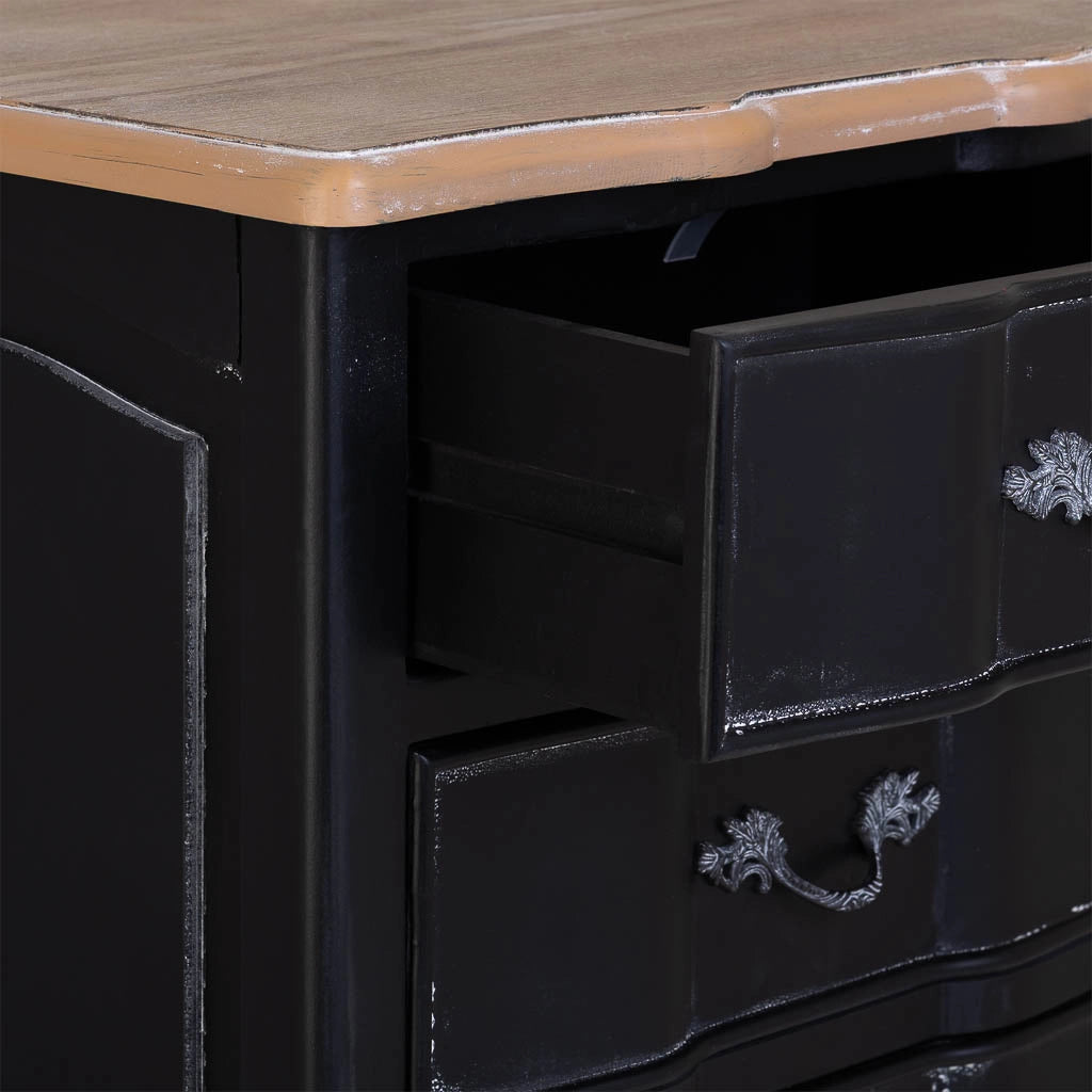Comò in legno laccato nero invecchiato con 5 cassetti 50x40x98h cm