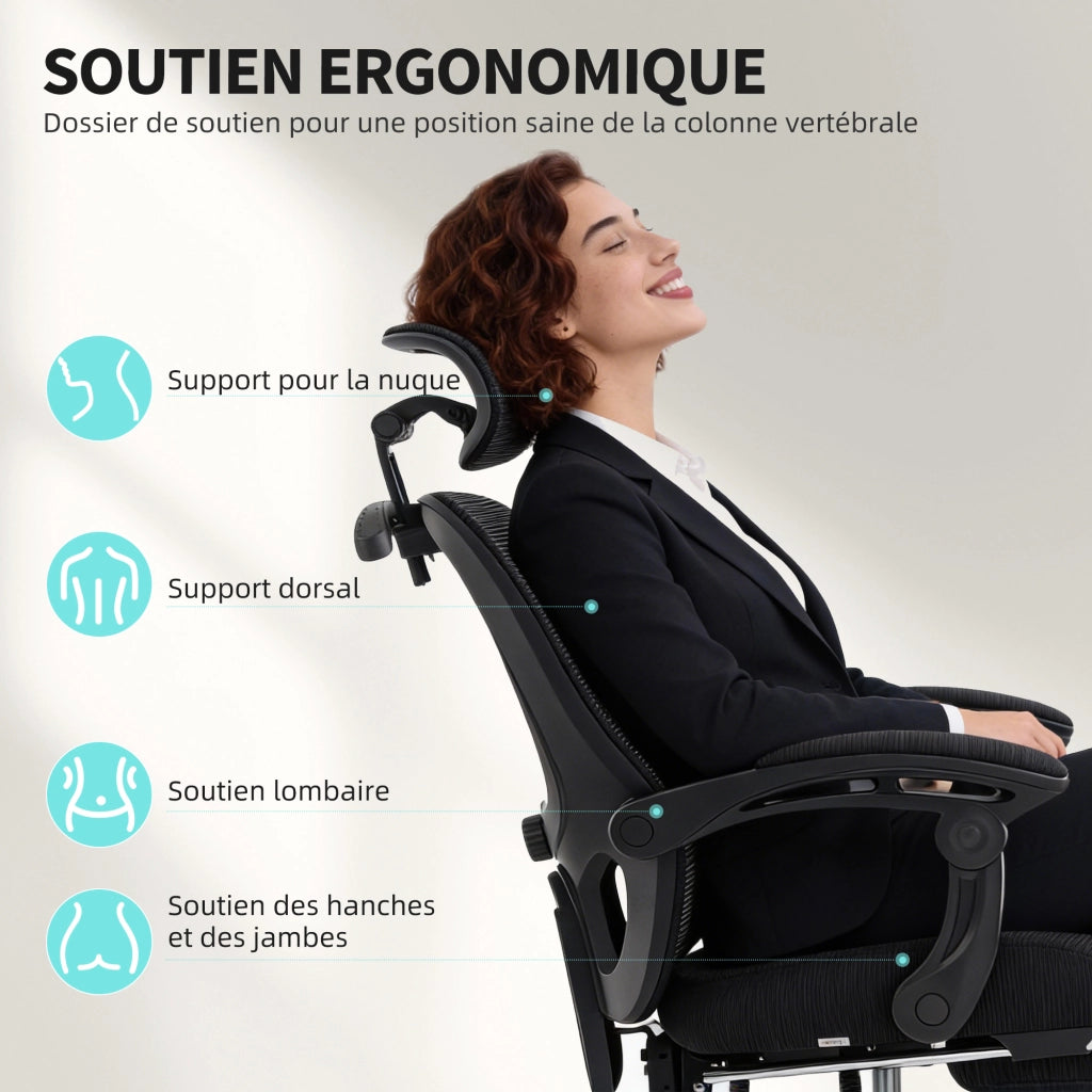 Sedia da ufficio ergonomica con rete ¨C Zephmum ¨C 64x64x124 cm, nero