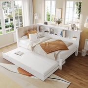 OKWISH Letto a Scomparsa 90×200 cm, Letto Singolo con Letto Estraibile, LED Regolabile, Ripiani e USB, senza Materasso, Legno, Bianco