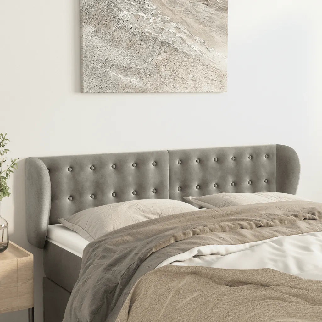 Testiera | Testata ad Orecchio Grigio Chiaro 147x23x78/88 cm in Velluto