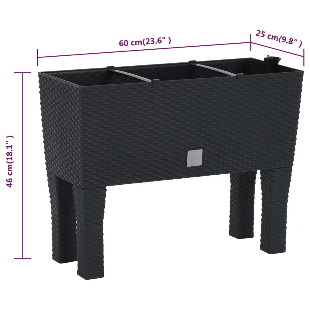 Fioriera | Cassetta per fiori | Vaso Rialzata da Giardino Antracite 60x25x46cm in Rattan PP