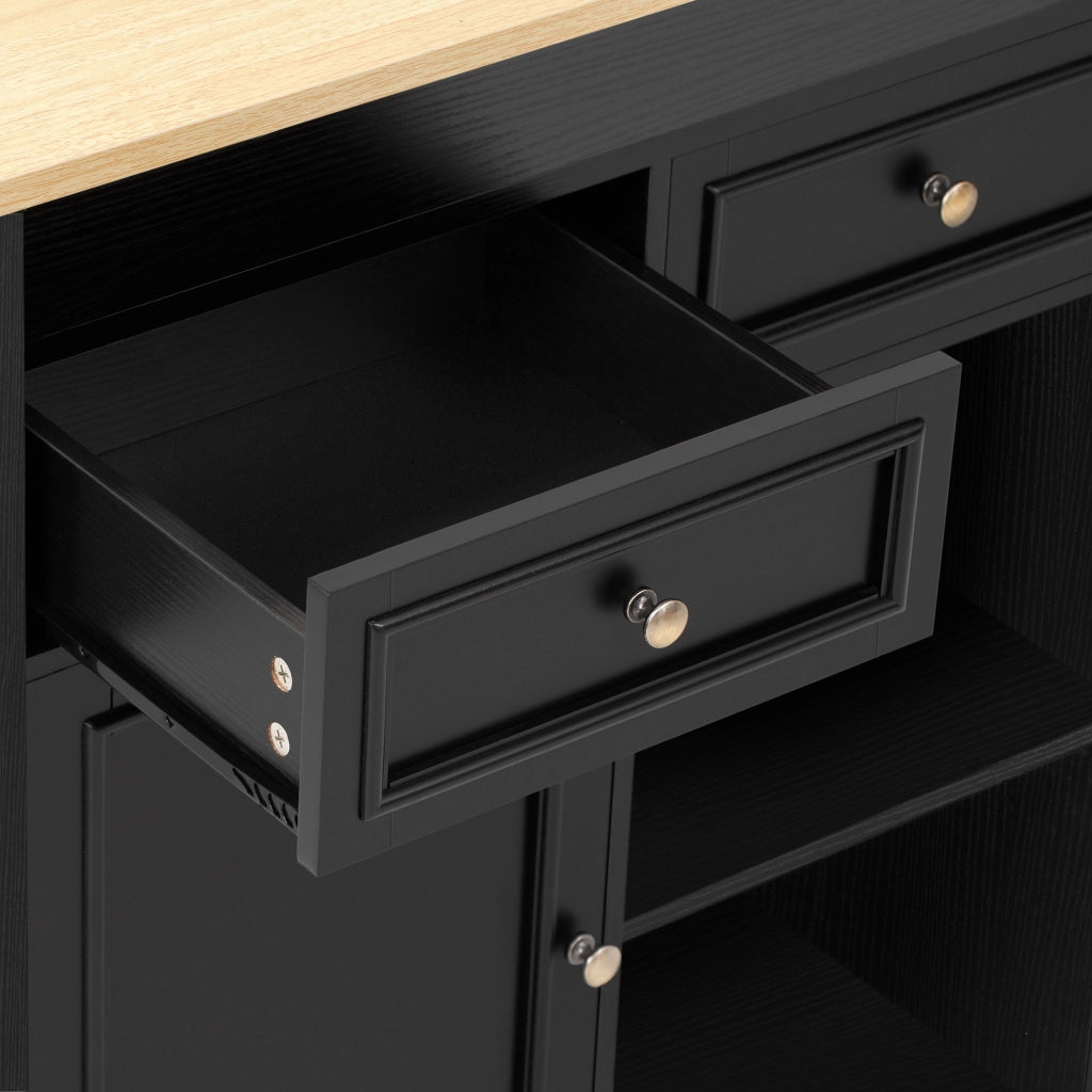 Mobili da cucina, isola da cucina, tavolo da pranzo allungabile, con rotelle, 3 cassetti, finitura effetto legno, nero e colore legno naturale