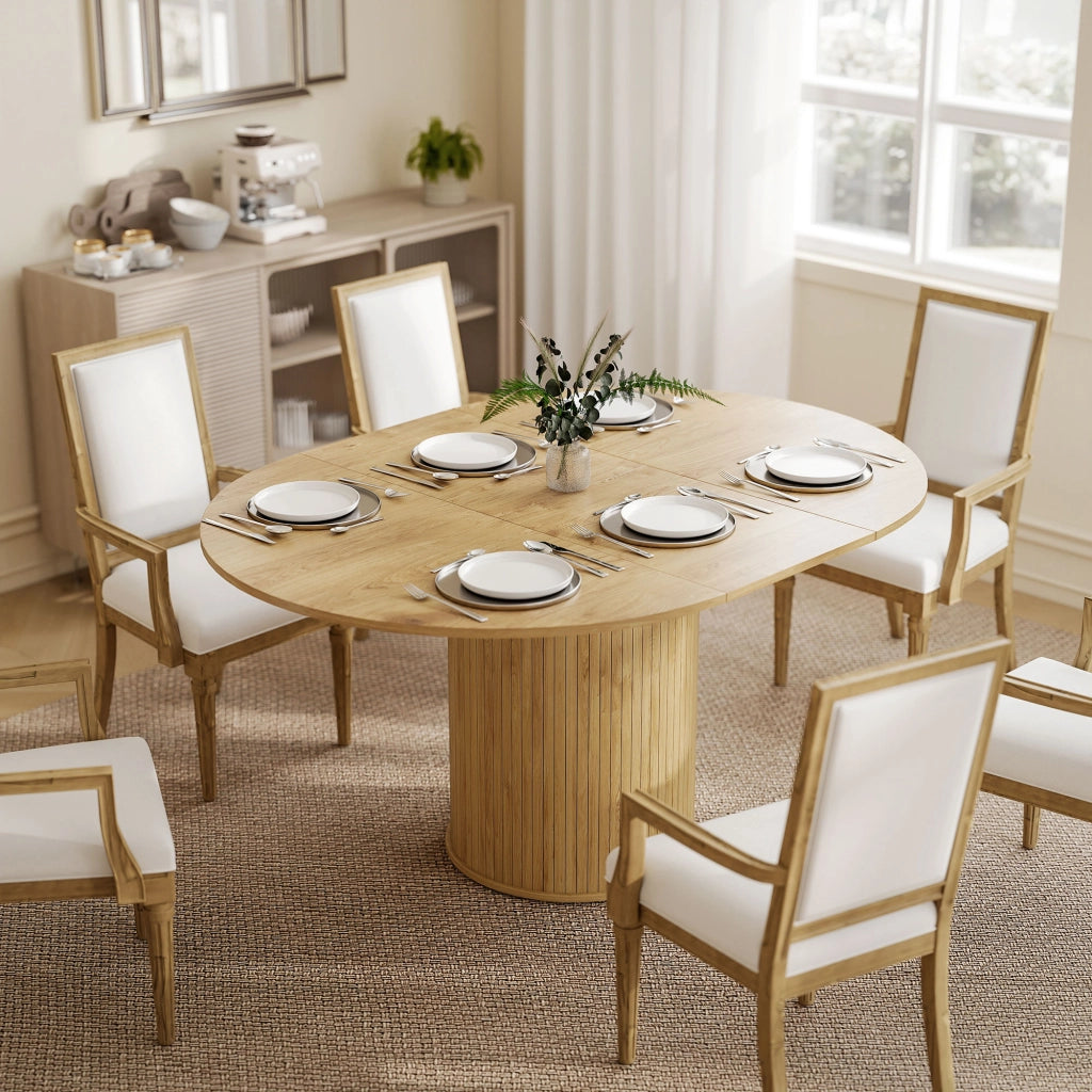 Tavolo da pranzo rotondo allungabile a ovale ¨C zephmum ¨C Legno e acciaio, 6-8 persone