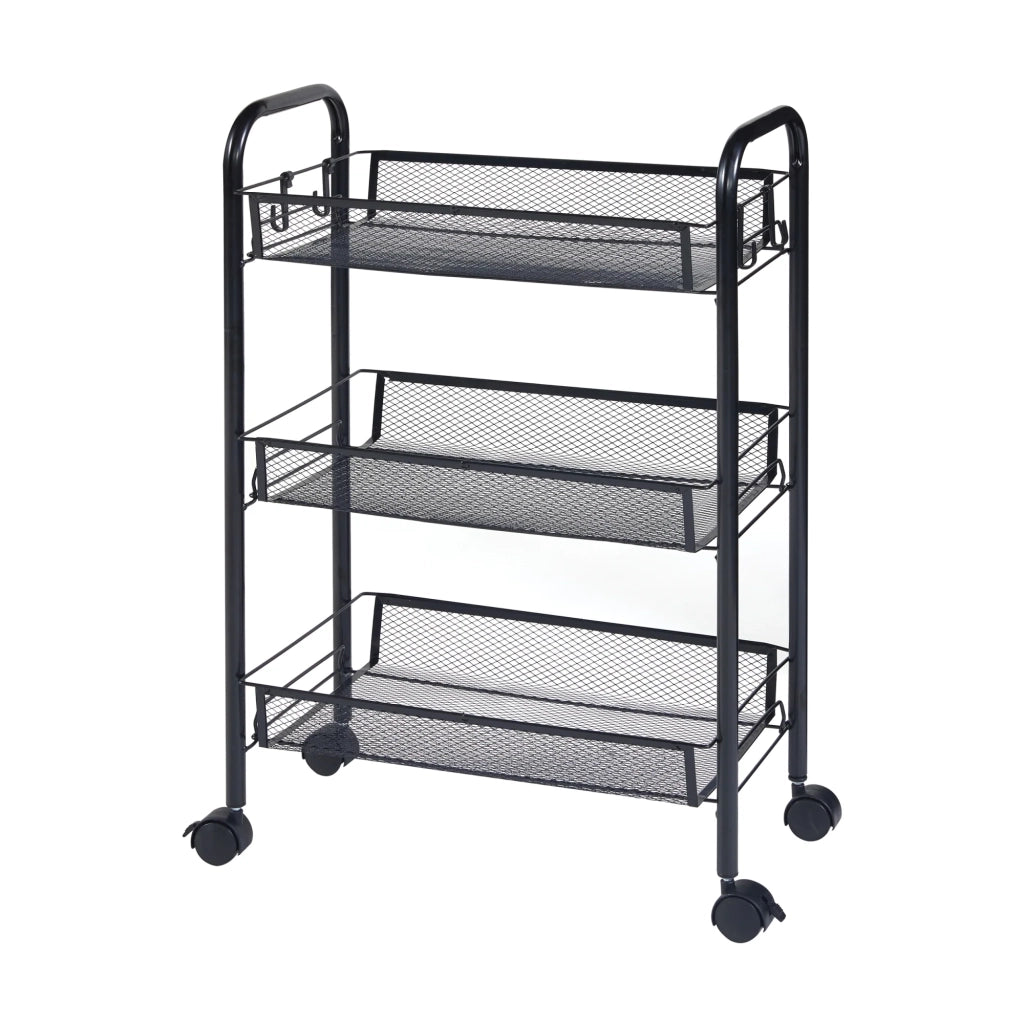 Carrello di servizio carrello da cucina/soggiorno mobile contenitore a 3 ripiani 63 x 44 x 26 cm acciaio nero 03_0009260
