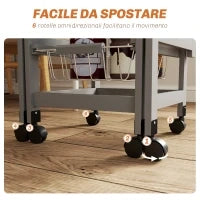 Carrello da Cucina con 3 Cestini, Cassetto e 2 Ribalte, in Legno e Metallo, 37x37x77.5 cm, Grigio e Rovere