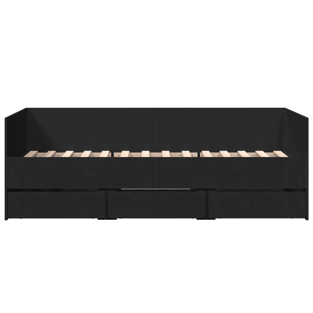 Divano Letto con Cassetti senza Materasso Nero 75x190 cm