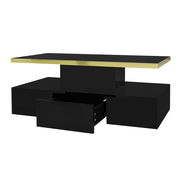 Tavolino da caffè con 1 Cassetto e 2 Ripiani; con LED; Laccato Lucido; Stile Moderno; in Pannello truciolare; Nero; 100×50×39 cm