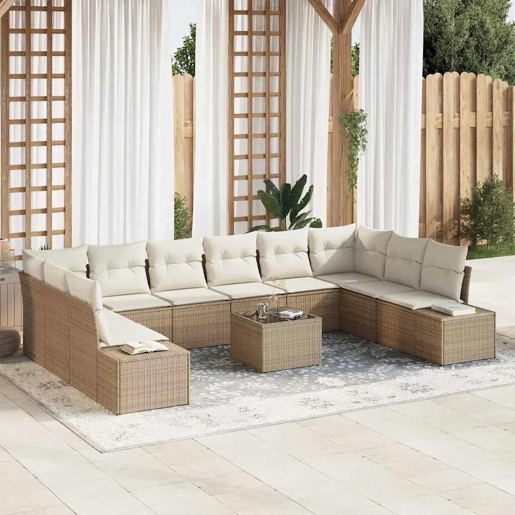 Set Divano da Giardino 10 pcs Beige e Crema Polyrattan 3355920
