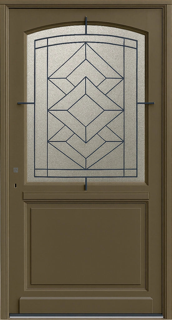 Porta d'ingresso in legno smaltato, Elsie, Verde RAL7002, H.215xl.90 p. tabella delle dimensioni destra senza maniglia