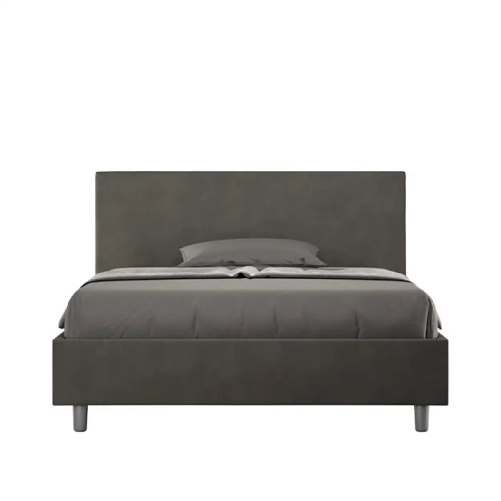 Letto matrimoniale francese contenitore imbottito 140x210 microfibra grigio Adele