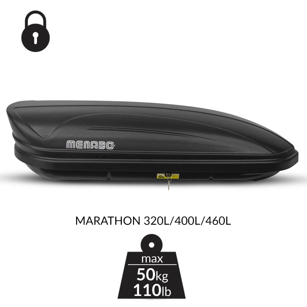 Box Cofano Auto Baule Portatutto da Tetto 320L Menabò Marathon Dark