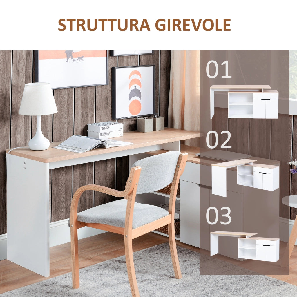 Scrivania Angolare con Libreria ¨C zephmum ¨C Legno e Bianco 140x117x76 cm