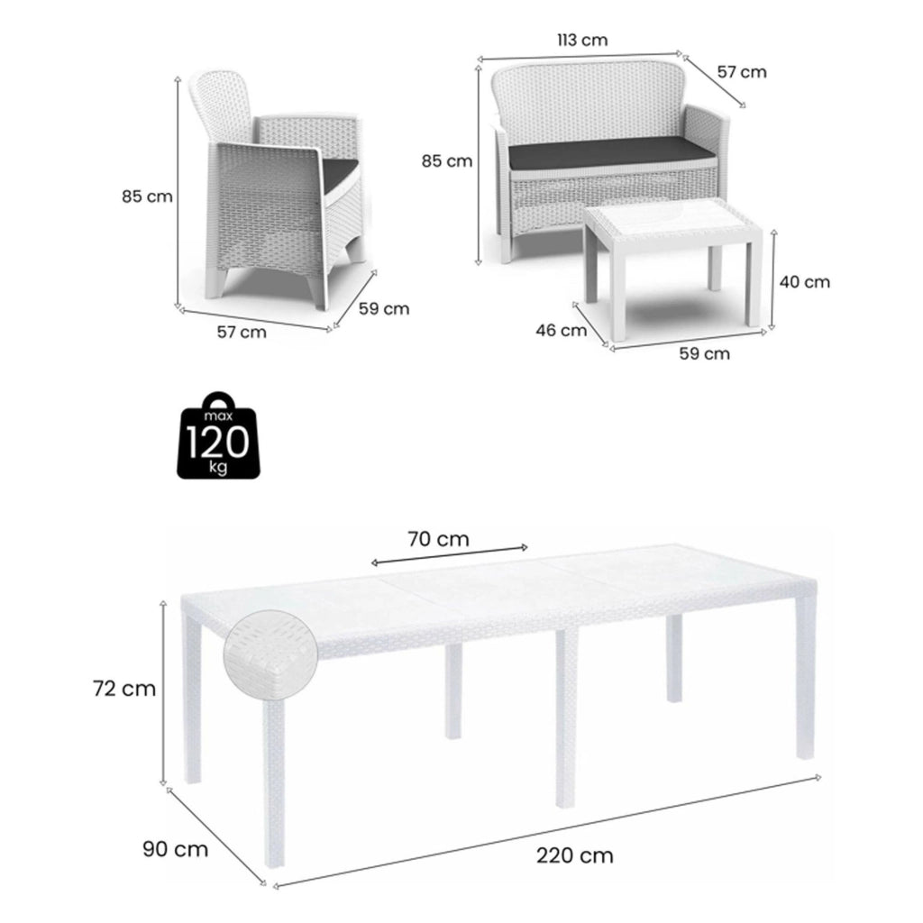 Salottino Outdoor Domaso, set Salotto da Esterno Salottino 4 Posti, Tavolo 10 Posti Posti Made in Italy, Bianco