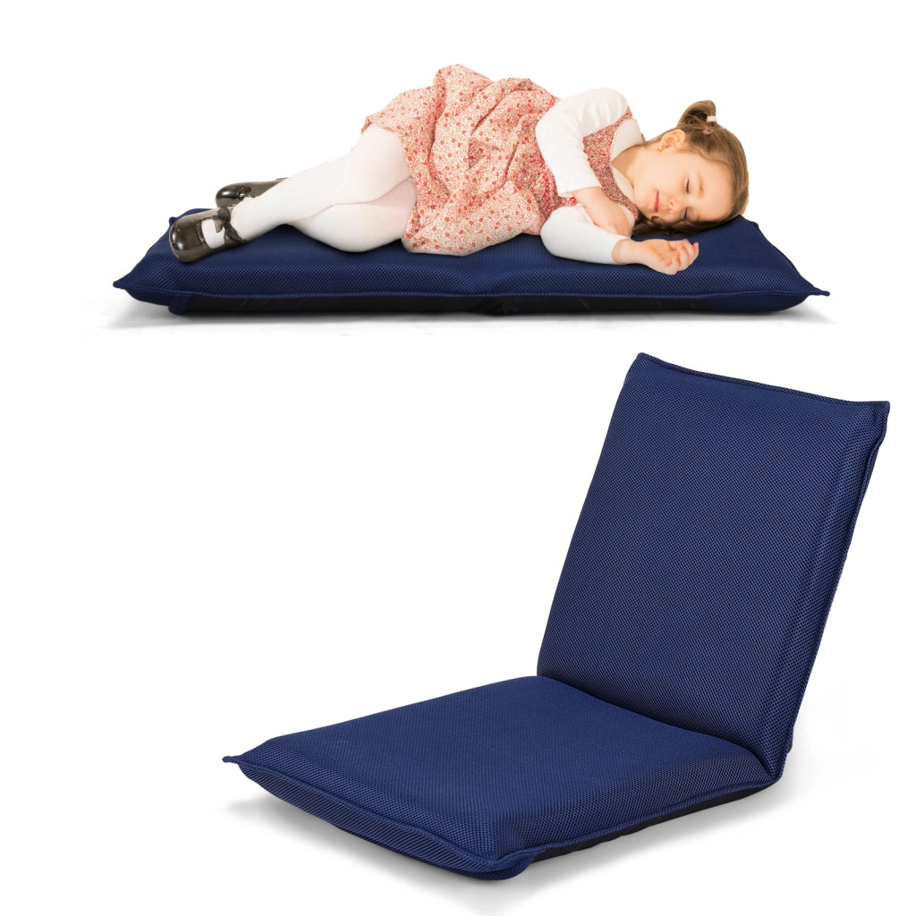 Sedia da terra con supporto schiena, Poltrona reclinabile imbottita struttura di metallo resistente, Blu marino-Divani da terra