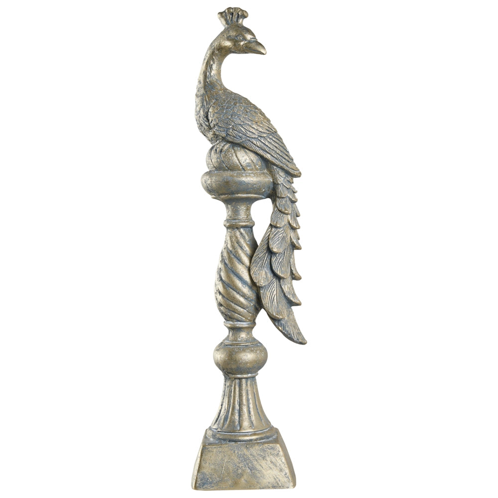 Statuetta decorativa da giardino elemento d'arredo in MgO pavone per interni ed esterni tema pasquale decorazione artigianale dorata