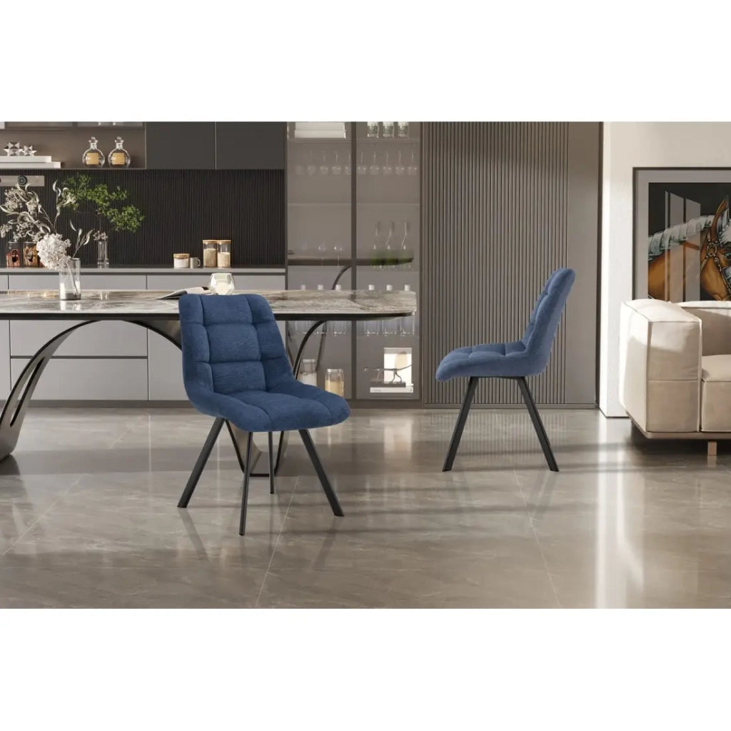 Set di 2 sedie VELMA - Tessuto blu oceano - Piedi in metallo - Design moderno - Eleganza rinfrescante