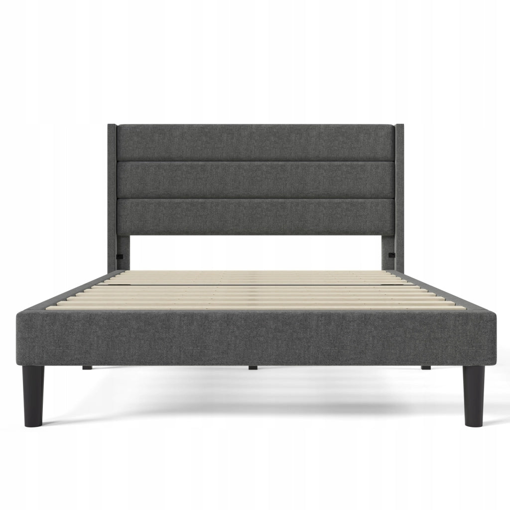 Letto per adolescenti - Xylo - 140x200 - Grigio scuro - Testiera imbottita
